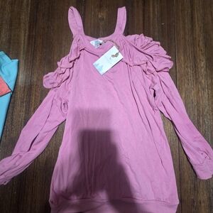 Girls' Pink Cold-Shoulder Ruffle Top Peyton Bre